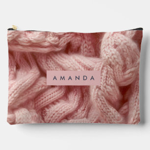 Pochette À Accessoires Tricot torsadé rose personnalisé