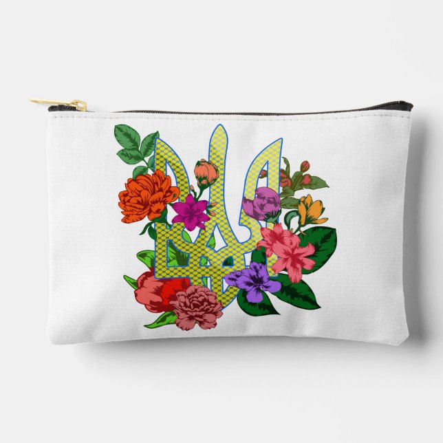 Pochette À Accessoires trident tryzub de l'héraldique ukrainienne fleurs  (Recto)