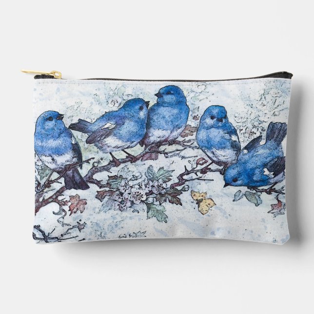 Pochette À Accessoires Trois Bluebirds Perchés Sur La Fleur De Cerisier (Recto)