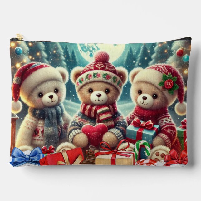 Pochette À Accessoires Trois mignons Nounours Joyeux Noël (Recto)