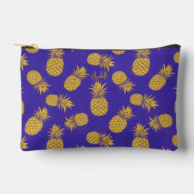 Pochette À Accessoires Tropical Pineapple with Name – Watercolor Style (Recto)