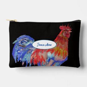 Pochette À Accessoires Trousse Bleu Crayon Nom de Garçon Aquarelle Coq Ro