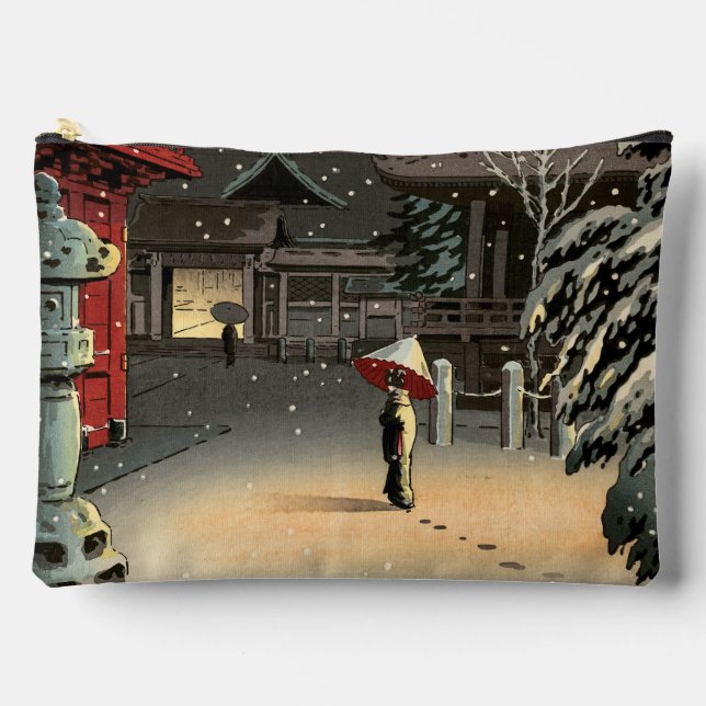 Pochette À Accessoires Tsuchiya Koitsu - Neige au temple de Nezu (Recto)