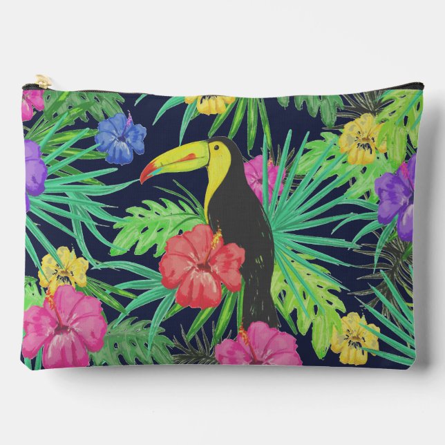 Pochette À Accessoires Tucan tropical et forêt tropicale Feuille (Recto)