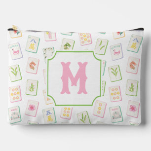 Pochette À Accessoires Tuiles de Mahjong à monogramme d'été austral en aq