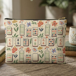 Pochette À Accessoires Tuiles de Mahjong botaniques à la crème fantaisist