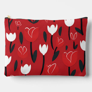 Pochette À Accessoires Tulipe Florale Rouge et Blanche Bold