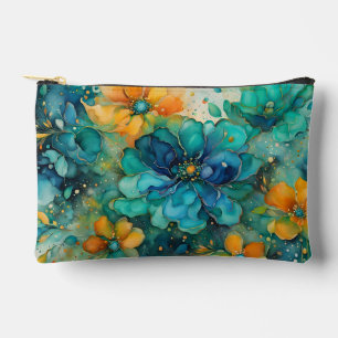 Pochette À Accessoires Turquoise Bleu or orange Floral *Personnaliser*