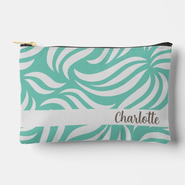 Pochette À Accessoires Turquoise Blue Modern Foliage Beachy Name (Recto)