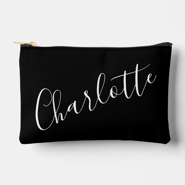 Pochette À Accessoires Typographie Chic Script Nom Personnalisé Noir (Recto)