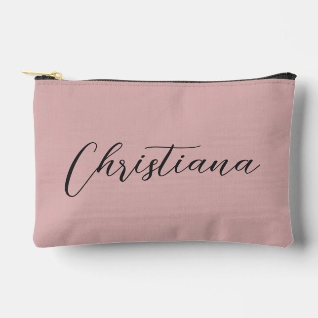 Pochette À Accessoires Typographie de script élégant personnalisé rose (Recto)