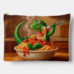 Pochette À Accessoires un lézard joueur profitant d'un délicieux pâtes