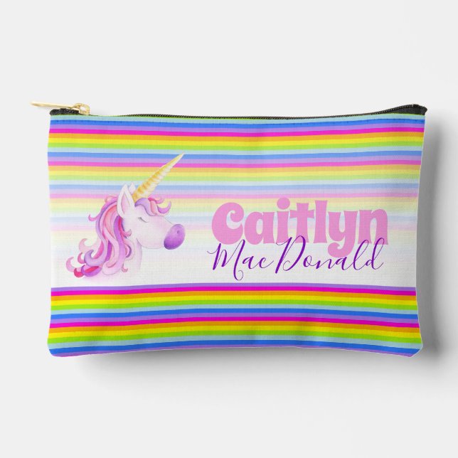 Pochette À Accessoires Unicorn rainbow striés coque crayon personnalisé o (Recto)