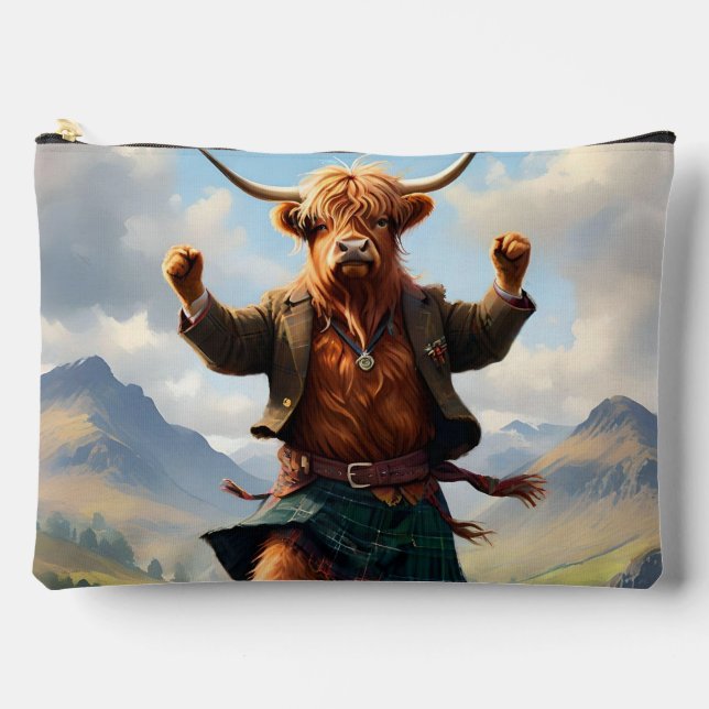 Pochette À Accessoires Vache des Highlands dansant le Highland Fling, (Recto)