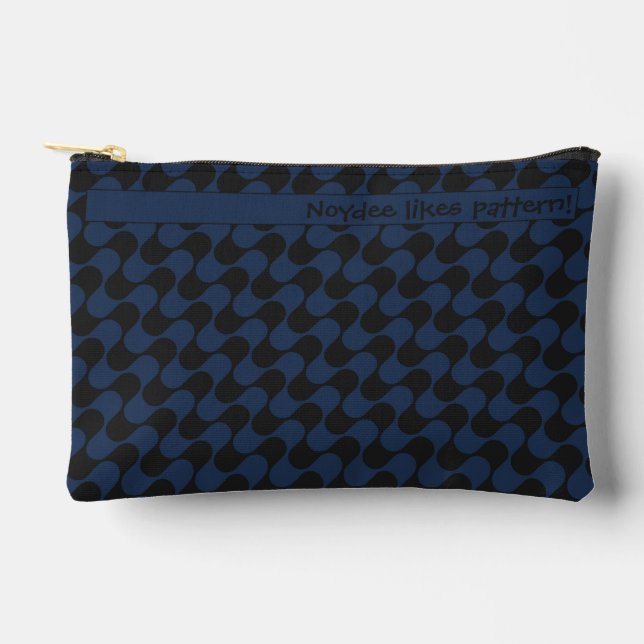 Pochette À Accessoires Vagues abstraites bleues et noires avec texte (Recto)