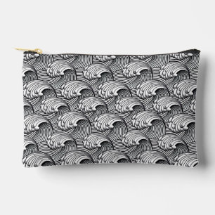 Pochette À Accessoires Vagues japonaises vintages, noir et blanc