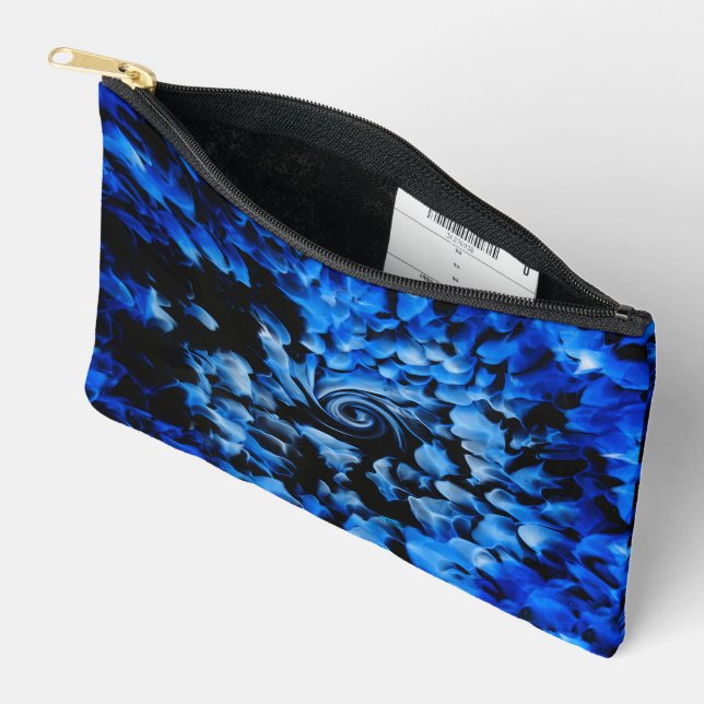 Pochette À Accessoires Verre Noir Et Bleu Abstrait (Ouvrir)