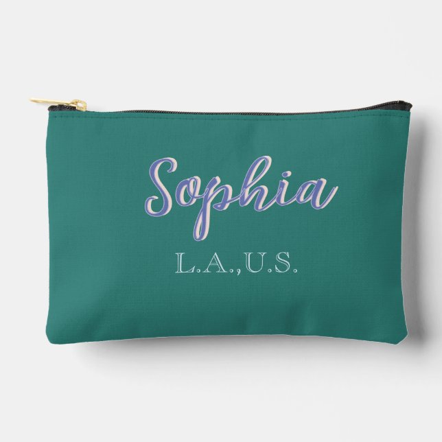 Pochette À Accessoires VERT ajouter nom fille patronne texte VIOLET éléga (Recto)