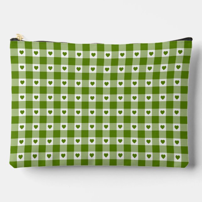 Pochette À Accessoires Vert Avocat Plaid Gingham Rétro Cœur (Recto)
