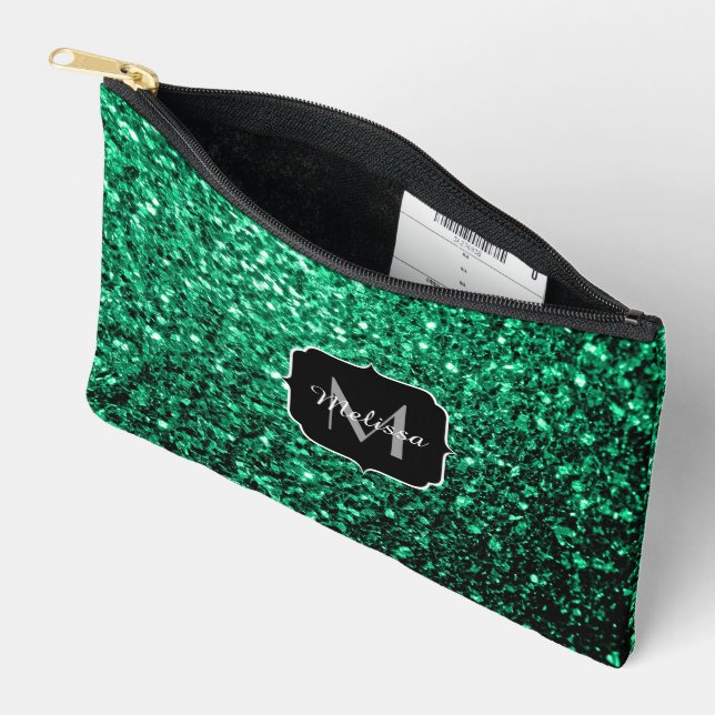 Pochette À Accessoires Vert émeraude faux paillettes scintillent Monogram (Ouvrir)