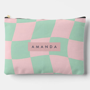 Pochette À Accessoires Vert menthe et rose poudré à carreaux personnalisé