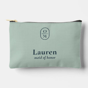 Pochette À Accessoires Vert Mousse Cadeau de Demoiselle d'Honneur Monog
