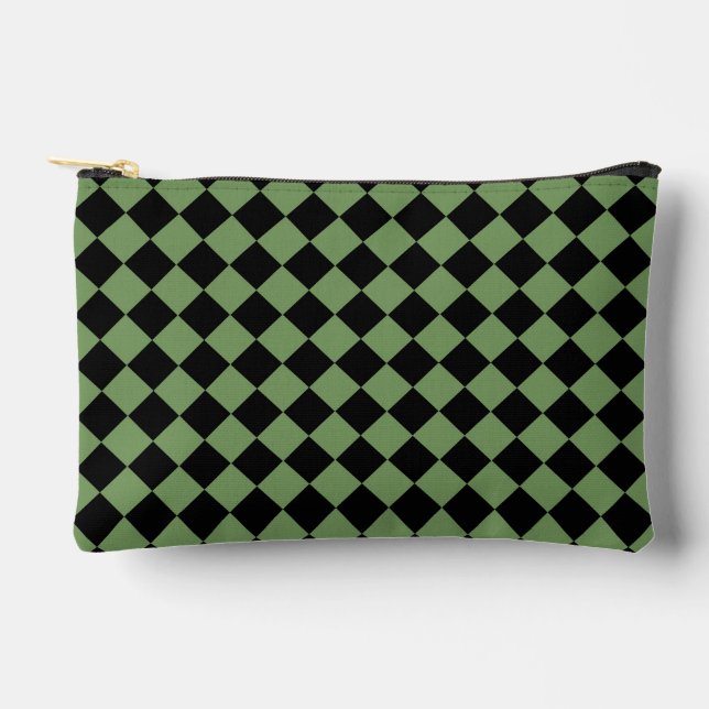 Pochette À Accessoires Vert Noir Damier Diamant Motif Petit (Recto)