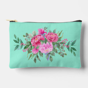 Pochette À Accessoires Vert pastel avec roses roses rose