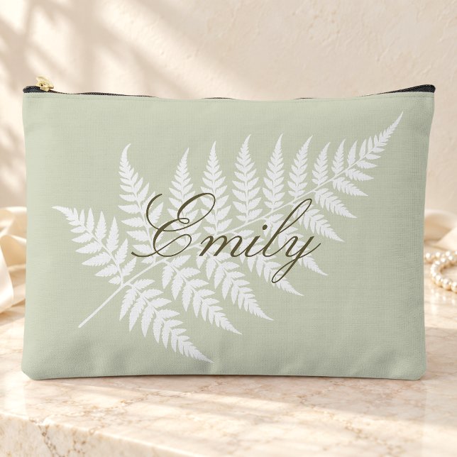 Pochette À Accessoires Vert sauge clair écriture nom grand script fern bl (Créateur téléchargé)