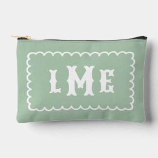 Pochette À Accessoires Vert sauge et monogramme festonné blanc