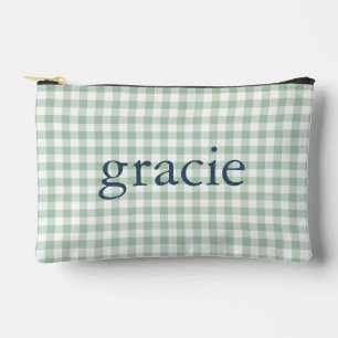 Pochette À Accessoires Vert sauge Gingham Monogrammé