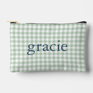 Pochette À Accessoires Vert sauge Gingham Monogrammé