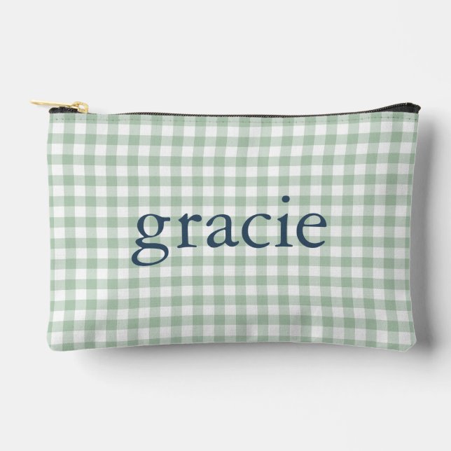 Pochette À Accessoires Vert sauge Gingham Monogrammé (Recto)