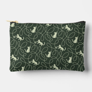 Pochette À Accessoires Vert terne terreux Chat et Pelote de Laine Forêt S