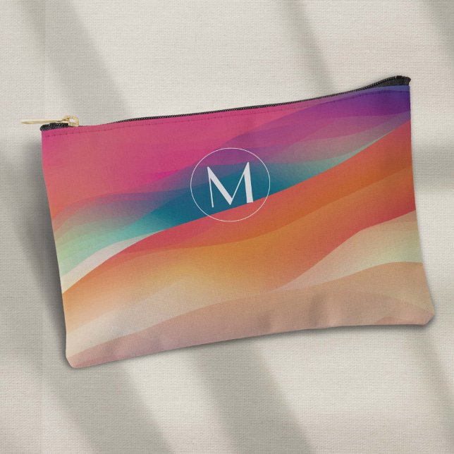 Pochette À Accessoires Vibrant coloré abstrait simple monogramme (Abstract colorful, simple modern monogram accessory pouch.)