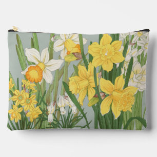 Pochette À Accessoires Vintage Art Floral Daffodile Japonais Vert Sauge