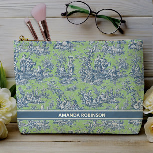 Pochette À Accessoires Vintage bleu vert toile de jouy imprimé