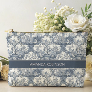 Pochette À Accessoires Vintage damas à fleurs Bleu toile de jouy monogram
