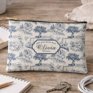 Pochette À Accessoires Vintage français campagne "Toile de Jouy bleue"