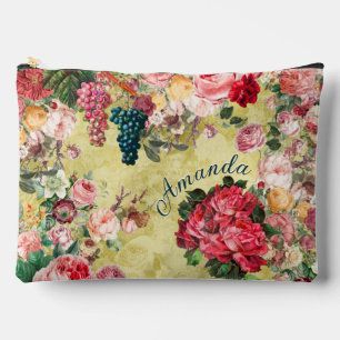 Pochette À Accessoires Vintage shabby chic roses et vase jaune