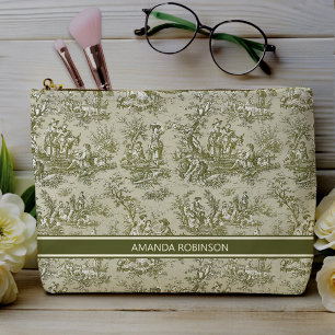 Pochette À Accessoires Vintage vert gris toile de jouy imprimé