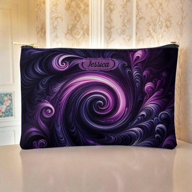 Pochette À Accessoires Violet foncé Moderne Abstrait Tourbillonnant (Créateur téléchargé)