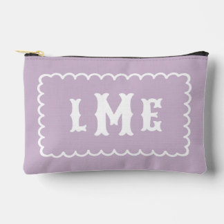 Pochette À Accessoires Violet lilas et monogramme à bordure ourlée blanc