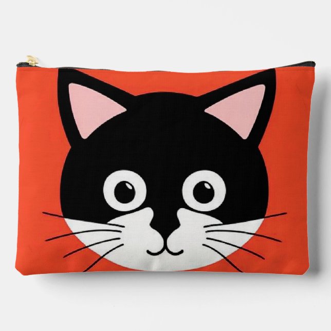 Pochette À Accessoires Visage de Chat Mignon Illustration Vibrante (Recto)