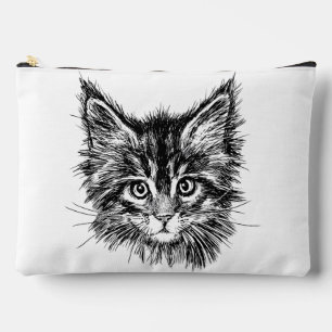 Pochette À Accessoires Visage de Kitten noir et blanc