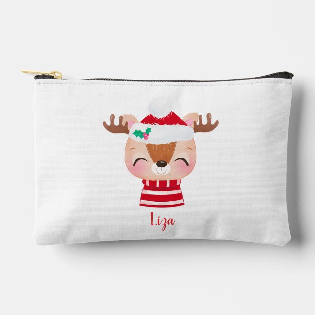 Pochette À Accessoires Visage de rennes souriants de Noël (Recto)