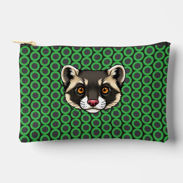 Pochette À Accessoires Visage Raccoon avec yeux orange sur Pois verts (Recto)