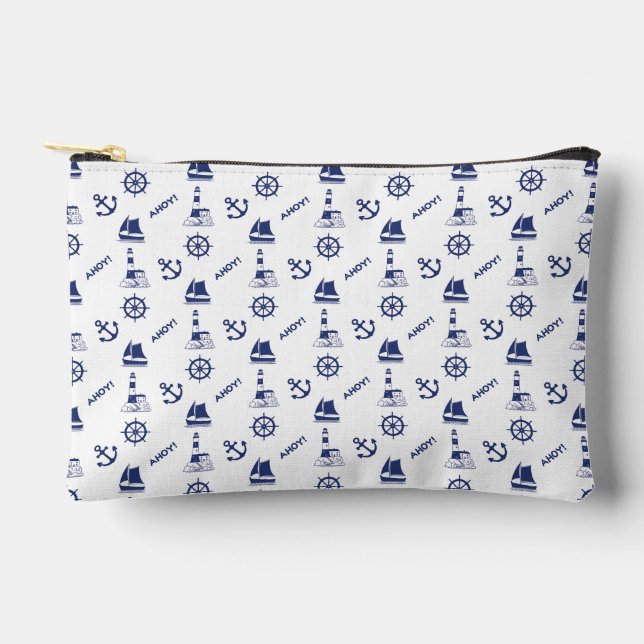 Pochette À Accessoires Voile Illustrant Sml Ptn Navy Bleu+Blanc (Recto)