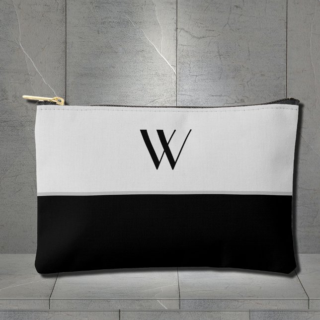 Pochette À Accessoires Votre monogramme en noir et blanc   (Créateur téléchargé)