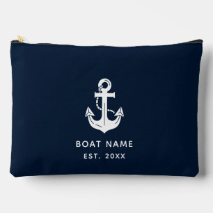 Pochette À Accessoires Votre nom de bateau Ancre Bleue